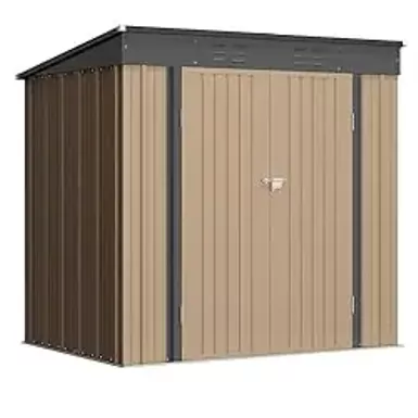 image of Greesum Outdoor Storage Shed All Weather 6FTx4FT Metal Garden Shed with Lockable Double Doors for Garden Tools, Toys and Sundries,Brown with sku:b0ctm9xd41-amazon