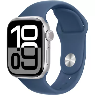 Apple Watch Series 10 (GPS) 42mm Aluminum Case with Denim Sport Band - M/L - Silver