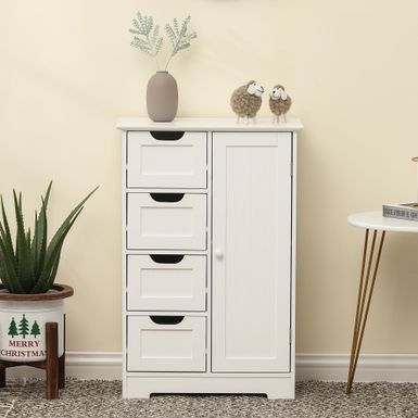 image of White Wood 4-Drawer 1-Door Bathroom Storage Cabinet - 32.68" H x 22.05" W x 11.81" D - 32.68" H x 22.05" W x 11.81" D with sku:haoyehunfzckaguv36kg9wstd8mu7mbs-overstock