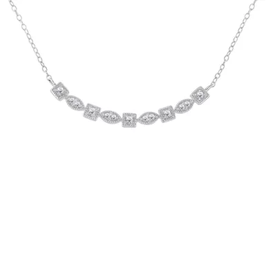 Sterling Silver 1/4ct TDW Diamond Bar Mixed Shape Necklace (I-J, I2-I3)