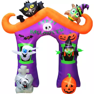 10.5-ft. Prelit Inflatable Haunted House Arch with Ghost, Witch, Black Cat