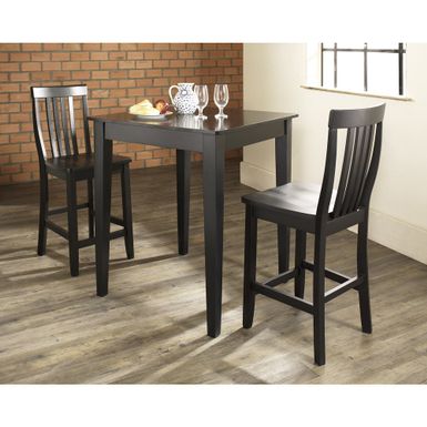 image of 3 Piece Pub Dining Set with Tapered Leg and School House Stools in Black Finish - Black with sku:0juulqexipumj0gnagkneqstd8mu7mbs-overstock