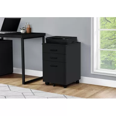 File Cabinet/ Rolling Mobile/ Storage Drawers/ Printer Stand/ Office/ Work/ Laminate/ Black/ Contemporary/ Modern