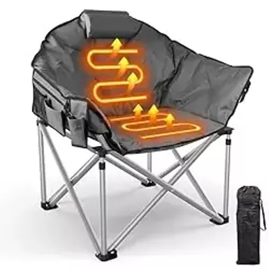 image of Slendor Heated Camping Chair Oversized, Padded Heated Chair Outdoor Sports, 3 Heating Levels Adjustable Camping Chairs for Adults with Pillow, Storage Bag, Folding Outdoor Chair, Grey with sku:b0cv134q1k-amazon