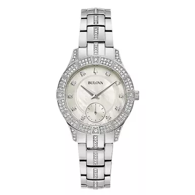 Bulova - Ladies Phantom Silver Crystal Watch White Mother-of-Pearl Dial