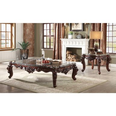 ACME Forsythia End Table, Natural Marble Top & Walnut