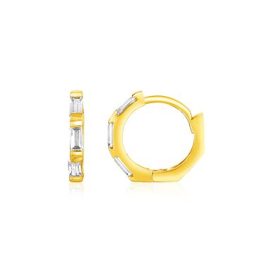 image of 14k Yellow Gold Petite Octagonal Hoop Earrings with Cubic Zirconias with sku:39984-rcj
