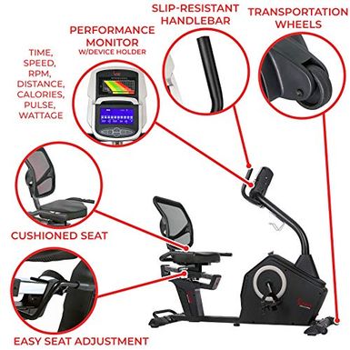 sunny health & fitness magnetic recumbent bike exercise bike