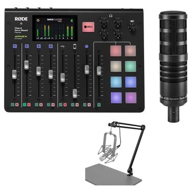 image of Rode RODECaster Pro Integrated Podcast Production Console Bundle with H&A AC50 Cardioid Broadcast Microphone & Broadcast Arm with sku:rdrcpq-adorama