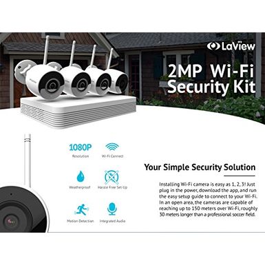 LaView Wi-Fi Wireless 4 Channel Audio & Video H.265 HD 1080P IP NVR Security System W/ 2TB 4 WiFi Bullet 1080P Indoor/Outdoor Wi-Fi...