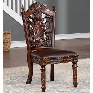 Traditional Solid Wood Padded Side Chairs in Brown Cherry/Dark Brown (Set of 2)