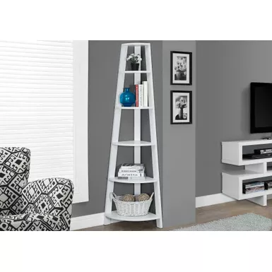 image of Bookshelf/ Bookcase/ Etagere/ Corner/ 5 Tier/ 72"H/ Office/ Bedroom/ Laminate/ White/ Contemporary/ Modern with sku:i-2496-monarch