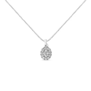 image of .925 Sterling Silver 1 1/2 Cttw Diamond Oval Cluster Pendant Necklace (I-J Color, I2-I3 Clarity) - 18" with sku:80-7148wdm-luxcom