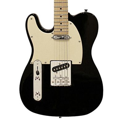 image of Sawtooth ET Series Left Handed Electric Guitar Black w/Aged White pickguard, Guitar Instructional, Gig Bag, Picks, Strap and Tuner with sku:b00omdktxo-saw-amz