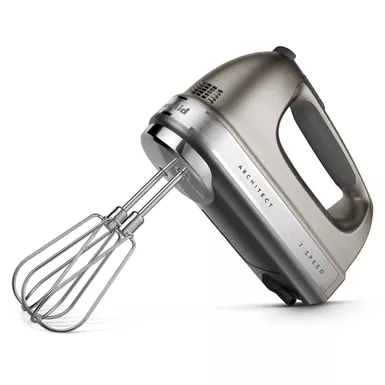 image of KitchenAid 7-Speed Hand Mixer with Turbo Beaters II in Contour Silver with sku:khm7210cu-almo
