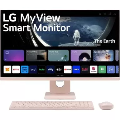 image of LG - MyView 27" Full HD IPS 60Hz Smart Monitor with Wireless Keyboard and Mouse (HDMI, USB-A) - Pink with sku:bb22329179-bestbuy