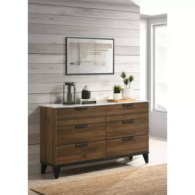 image of Mays 6-drawer Dresser Walnut Brown with Faux Marble Top with sku:215963-coaster