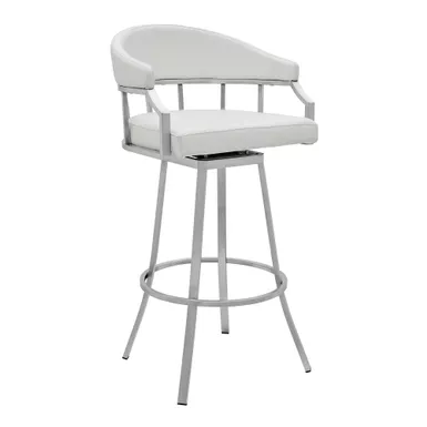 image of Palmdale Swivel Modern White Faux Leather 30" Bar Stool in Brushed Stainless Steel Finish with sku:adhtgfv9in5cpcbtb3jaugstd8mu7mbs-overstock