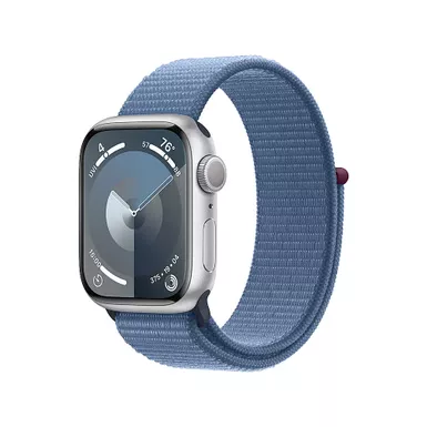 image of Apple Watch Series 9 (GPS) 41mm Silver Aluminum Case with Winter Blue Sport Loop with Blood Oxygen - Silver with sku:mr923ll/a-streamline
