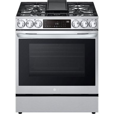 image of LG 6.3 Cu. Ft. PrintProof Stainless Steel Smart Wi-Fi Enabled ProBake Convection InstaView Gas Slide-In Range With Air Fry with sku:lsgl6335fss-abt