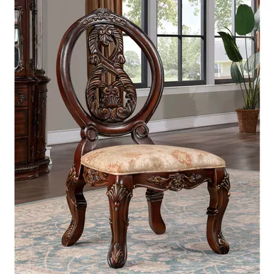 image of Traditional Solid Wood Padded Side Chairs in Brown Cherry/Tan (Set of 2) with sku:idf-3145sc-foa