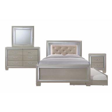 image of Silver Orchid Odette Glamour Youth Full Platform w/ Trundle 4-piece Bedroom Set - Champagne - Full with sku:0suhrgpemfur8n0ookb1wastd8mu7mbs-overstock