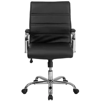 Alamont Home - Whitney Mid-Back Modern Leather/Faux Leather Executive Swivel Office Chair - Black LeatherSoft/Chrome Frame