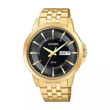 image of Citizen - Mens Quartz Gold-Tone Stainless Steel Watch Black Dial with sku:bf2013-56e-powersales