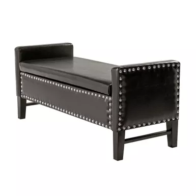 image of Cabot Velvet Storage Bench with Silver Nailhead Trim - Espresso PU Leather with sku:k_6q22yb2sy6ahok6snmyqstd8mu7mbs-overstock