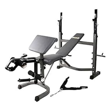 image of Body Champ Olympic Weight Bench, Workout Equipment for Home Workouts, Bench Press with Preacher Curl, Leg Developer and Crunch Handle At Dark Gray/Black, BCB5860 with sku:b00ojx90uu-amazon