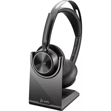 image of Polycom Voyager Focus 2 UC Bluetooth Active Noise Cancelling USB-C Stereo On-Ear Headset with Charge Stand, Microsoft Teams Certified with sku:ply77y90aa-adorama