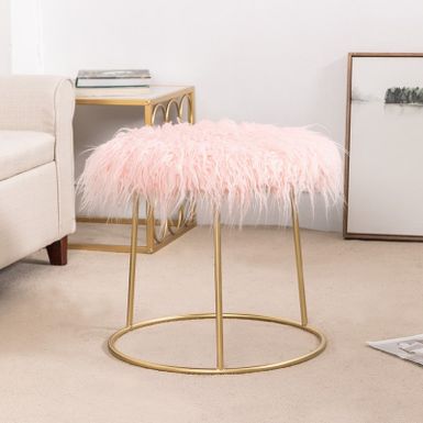 image of Adeco Vanity Stool Chair Fluffy Ottoman Footrest Round Metal Base - Pink with sku:spnpsl-aaj1f4fodhx9exqstd8mu7mbs--ovr