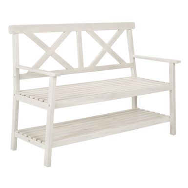 image of SAFAVIEH Mayer White 49.21-Inch W Outdoor Bench - 49.2" x 22.4" x 34.7" - PAT6744B with sku:ipd205_bt-0z1bq3h4ezuqstd8mu7mbs-overstock
