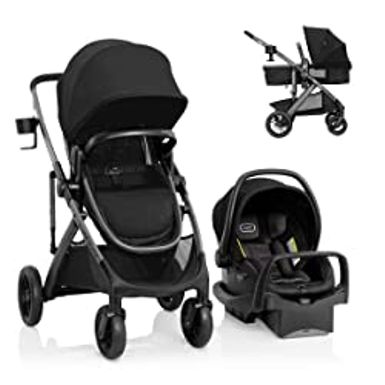 image of Evenflo Pivot Suite Travel System with LiteMax Infant Car Seat with Anti-Rebound Bar Dunloe Black with sku:b0bljdgdwj-amazon