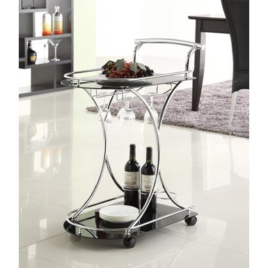 image of 2-shelve Serving Cart Chrome and Black with sku:910001-coaster