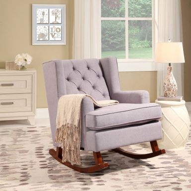 image of Abbyson Thatcher Walnut Wood/Linen Rocker Chair - Grey with sku:jzcpqufqukjqpbtubdwtzwstd8mu7mbs-abb-ovr