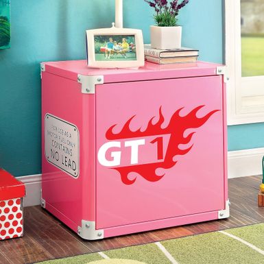 image of Feln Modern Pink Metal 2-Shelf Racing-inspired Decal Nightstand by Furniture of America - Pink with sku:ltdrmjqjlz7arfdg7ygasqstd8mu7mbs-overstock