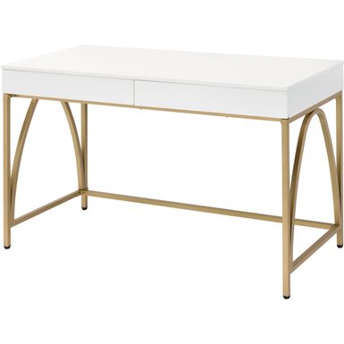 ACME Lightmane Vanity Desk(Same 92660), White High Gloss & Gold Finish