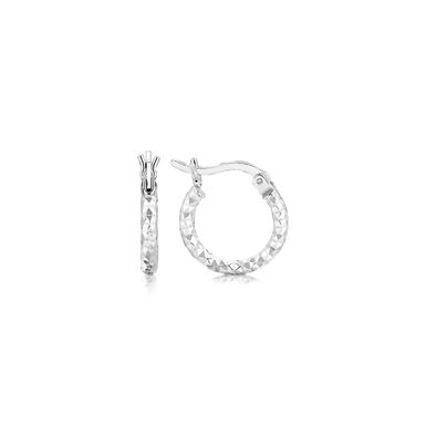 image of Sterling Silver Rhodium Plated Faceted Design Small Hoop Earrings  with sku:43748-rcj