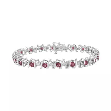 .925 Sterling Silver Lab Created Gemstone and Diamond S-Link Tennis Bracelet (H-I Color, I1-I2 Clarity) - Choice of Gemstone