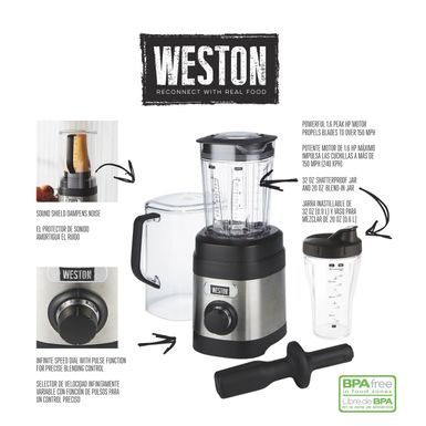 image of Weston Blender with Sound Shield and Blend-In Jar - Black/Stainless Steel with sku:d54shvoox6jy9bzv2gfzzgstd8mu7mbs--ovr