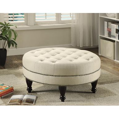 image of Round Upholstered Tufted Ottoman Oatmeal with sku:500018-coaster