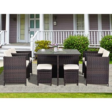 image of UNIROI 9 Pieces Dining, Outdoor Rattan Furniture Conversation, Patio Table and Chairs Set for Lawn Garden Backyard Bistro, Brown with sku:b09sv18n9v-uni-amz