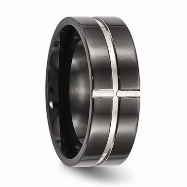 Titanium Polished Black IP Grooved Comfort Back Ring - 8.5