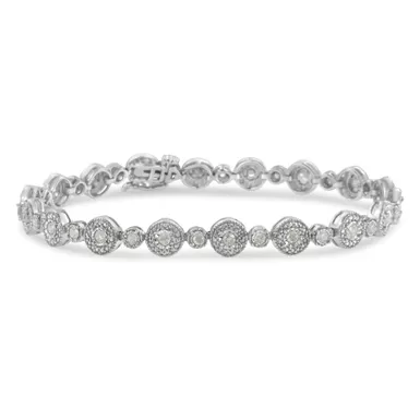 .925 Sterling Silver 1 1/3 cttw Miracle Plate Set Diamond Alternating Link Bracelet (I-J Color, I3 Clarity) -7"