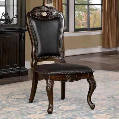 Traditional Solid Wood Padded Side Chairs in Walnut/Dark Brown (Set of 2)