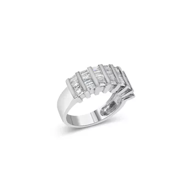 Sterling Silver 1 ct. TDW Multi-Row Baguette Diamond Ring (H-I, I1-I2) Choice of size