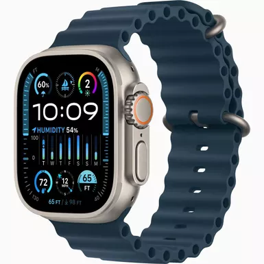 image of Apple Watch Ultra 2 GPS + Cellular 49mm Titanium Case with Blue Ocean Band - Titanium with sku:bb22269331-bestbuy