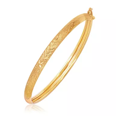 14k Yellow Gold Diamond Cut Motif Dome Style Children's Bangle (5.5 Inch)