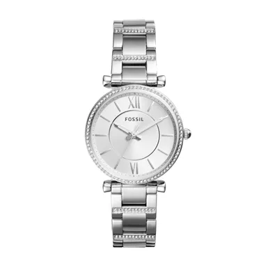 image of Fossil - Ladies Carlie Silver-Tone Crystal Bracelet Watch Silver Dial with sku:es4341-powersales